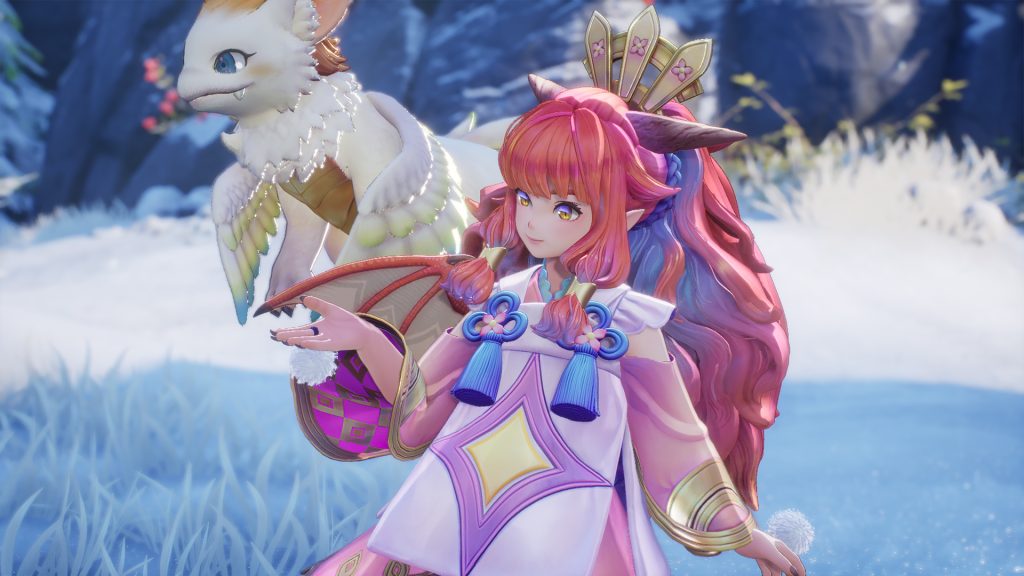 A screenshot of Careena and Ramcoh from Visions of Mana.