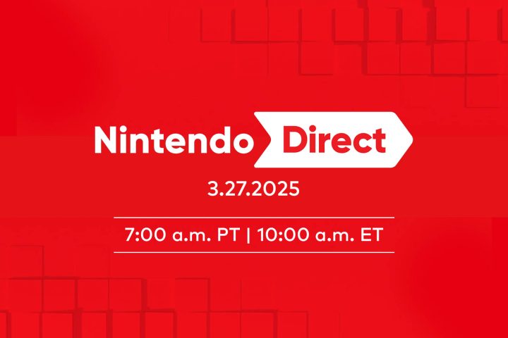 In white text on a red background: Nintendo Direct 3.27.25 7 a.m. PT / 10 a.m. ET.