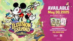 The key art, box art, and release date (May 30) for Disney Illusion Island Starring Mickey & Friends.