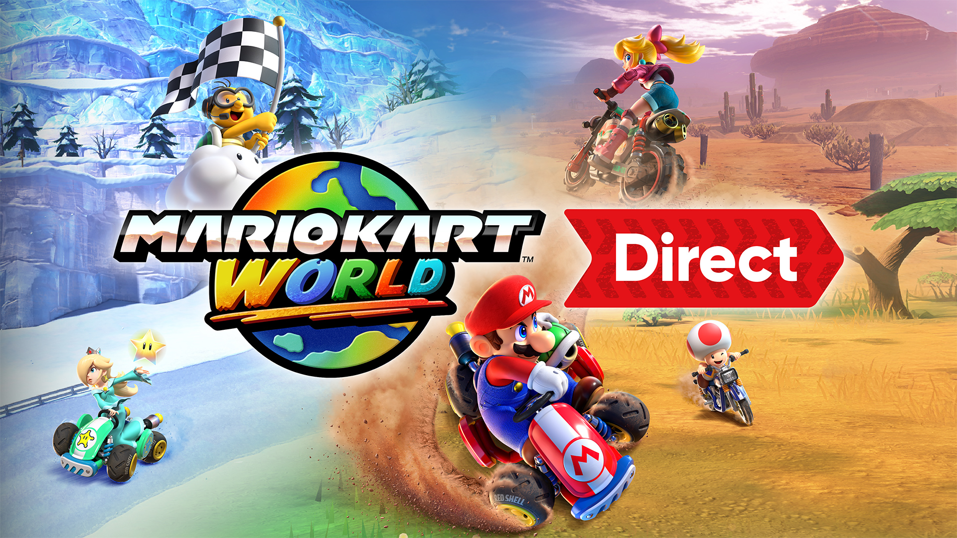 Artwork for Mario World Kart Nintendo Direct on April 18, 2025.