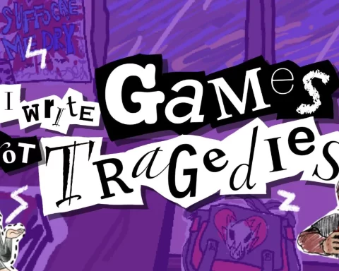 The key art for I Write Games Not Tragedies.