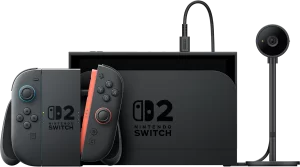 A photo of the Nintendo Switch 2 and associated peripherals