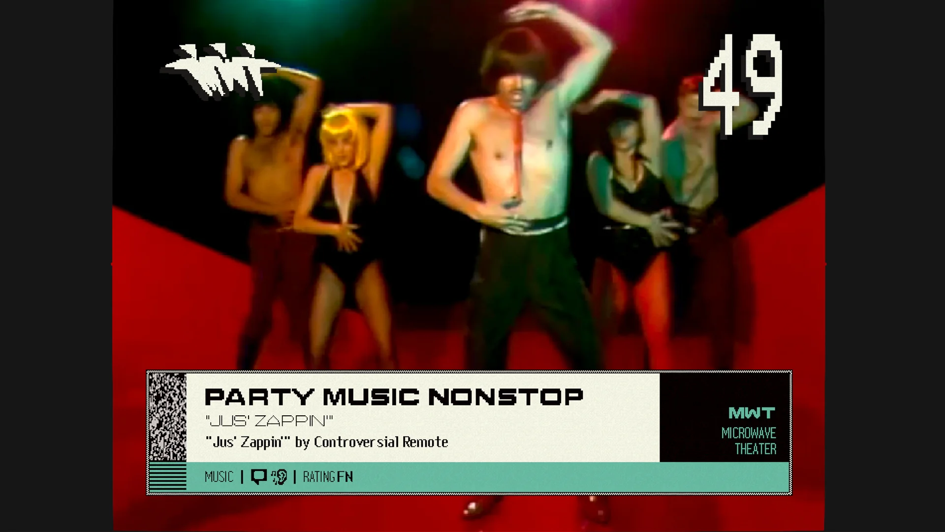 A screenshot of Party Music Nonstop on Blippo+'s channel 49.