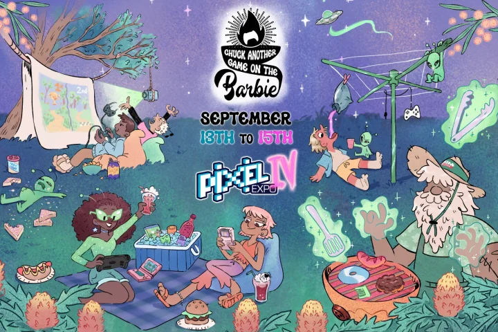 The key art for Chuck Another Game On The Barbie: The 2025 Pixel Expo Showcase. It runs from September 13 to 15, 2025.