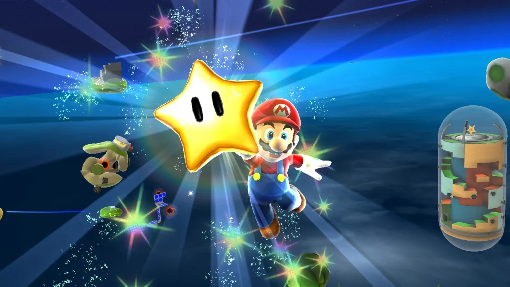 A screenshot of Mario in Super Mario Galaxy for Switch 2.
