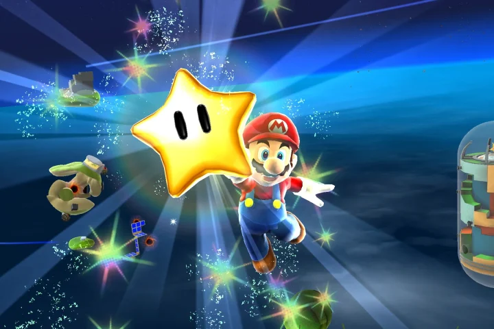 A screenshot of Mario in Super Mario Galaxy for Switch 2.