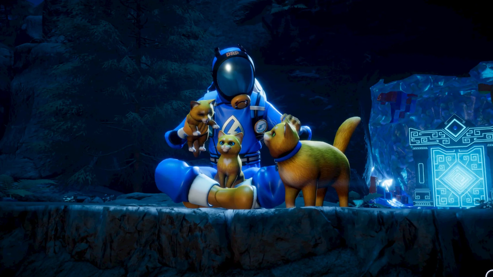 A screenshot of a powerwasher with three cats from PowerWash Simulator 2.