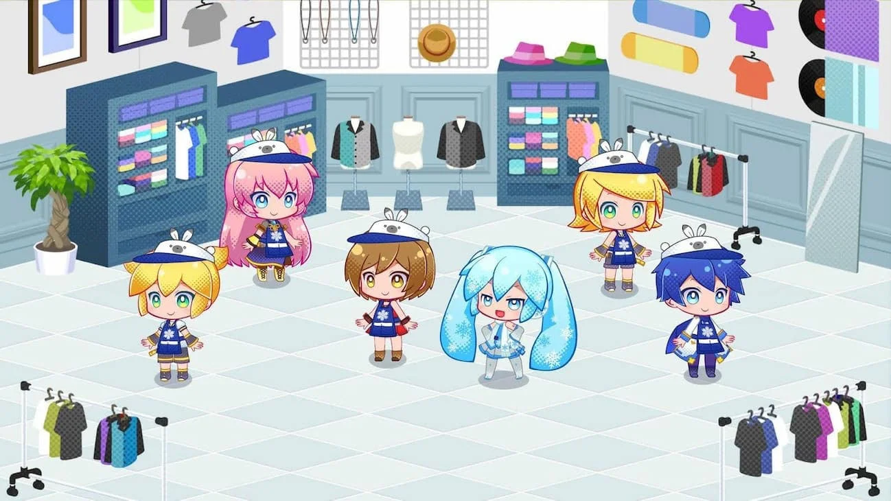 A screenshot of the Snow Miku Sky Town DLC for Hatsune Miku Logic Paint S+..