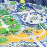 A screenshot of the new attractions of Bellabel Park in Super Mario Bros. Wonder – Nintendo Switch 2 Edition + Meetup in Bellabel Park.