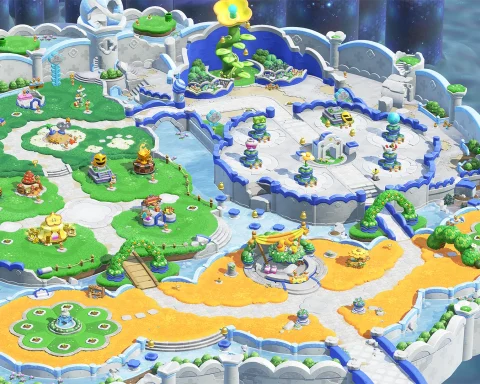 A screenshot of the new attractions of Bellabel Park in Super Mario Bros. Wonder – Nintendo Switch 2 Edition + Meetup in Bellabel Park.