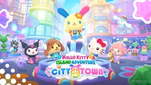The key art for the City Town DLC for Hello Kitty Island Adventure
