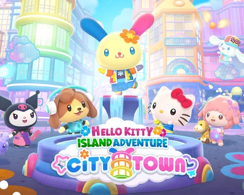 The key art for the City Town DLC for Hello Kitty Island Adventure