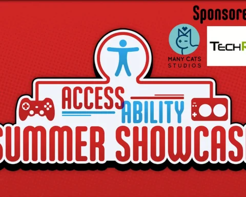 A graphic for the Access-Ability Summer Showcase 2026, with its logo. The sponsor logos are also there: Many Cats Studio and TechRaptor.