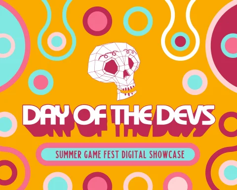 A graphic for Day of the Devs – Summer Game Fest Digital Showcase (June 5, 2026). An orange background features colourful circles and blobs and the Day of the Devs logo.