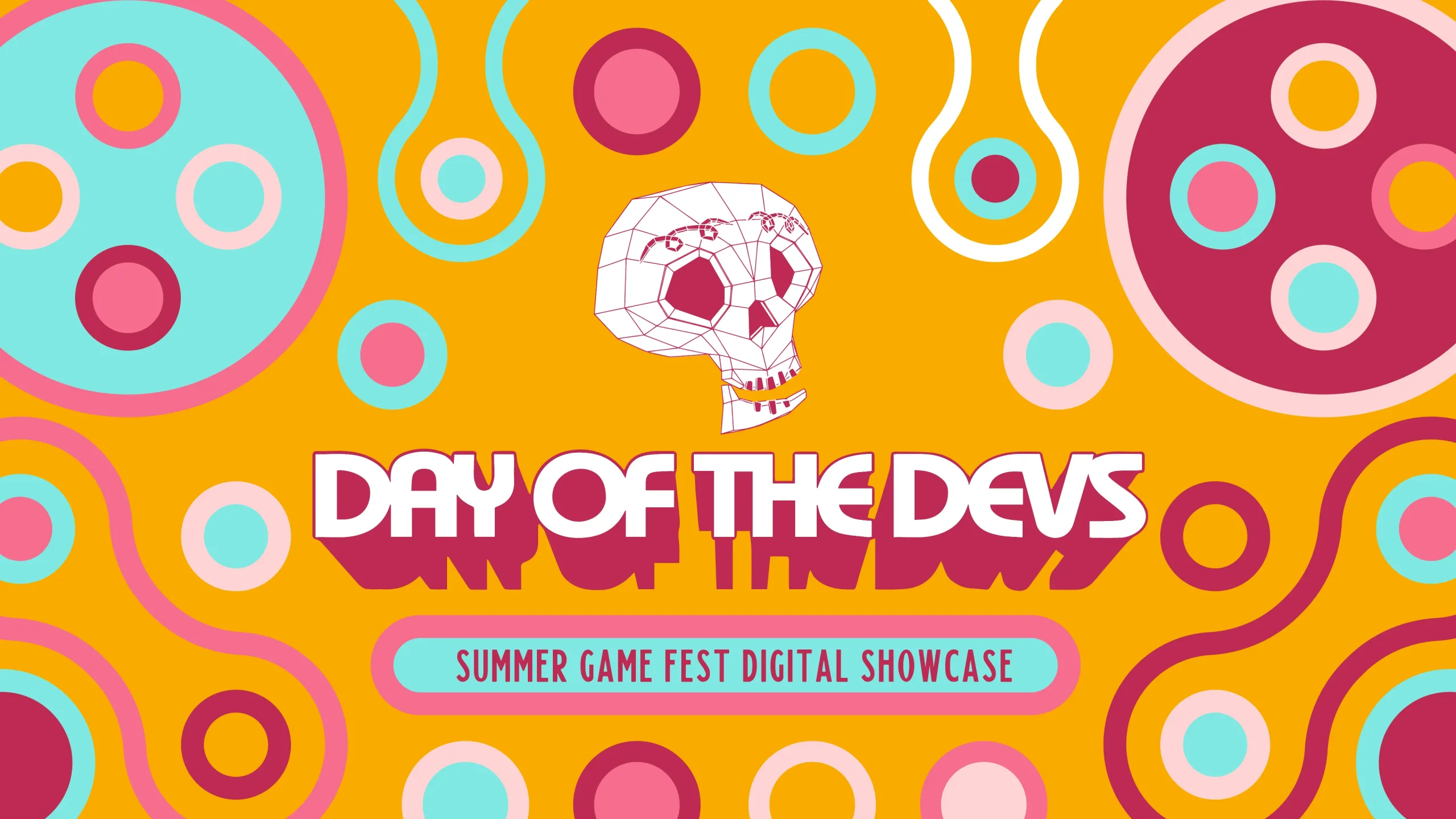 A graphic for Day of the Devs – Summer Game Fest Digital Showcase (June 5, 2026). An orange background features colourful circles and blobs and the Day of the Devs logo.