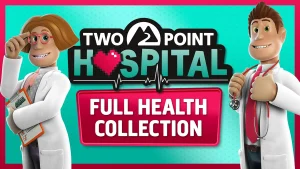 The title card of the announcement trailer for Two Point Hospital: Full Health Collection.