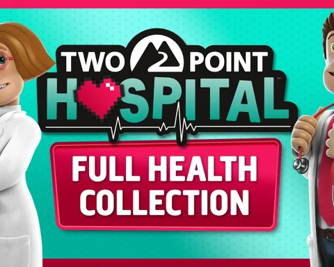 The title card of the announcement trailer for Two Point Hospital: Full Health Collection.