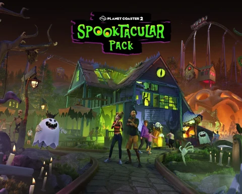 The key art for Planet Coaster 2's Spooktacular Pack.